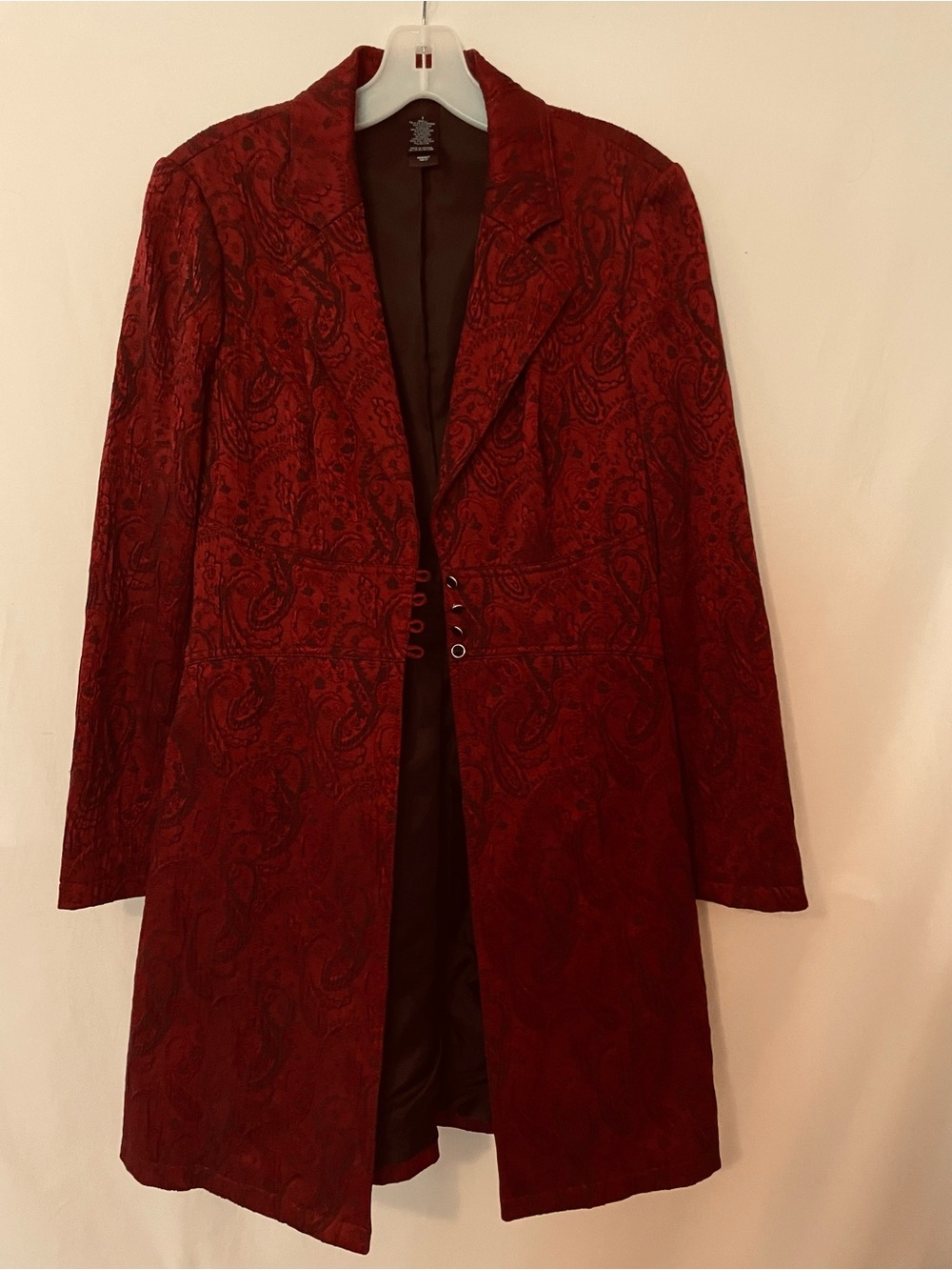 Bisou Bisou Red Paisley-Textured Trench Coat